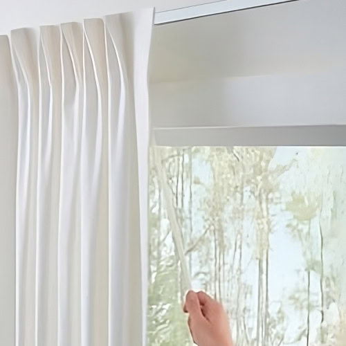 Carole Fabrics Drapes with Wand Control, Left Stack Vertical, and Light Filtering fabrics for Colorado home