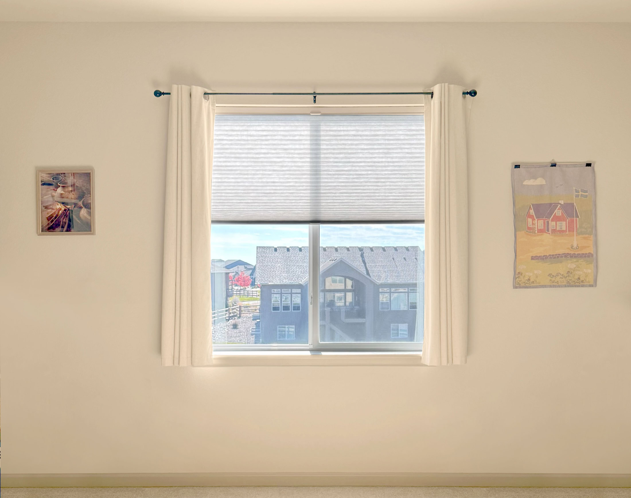 Cordless applause® cellular shades with curtains for Lakewood Colorado homes