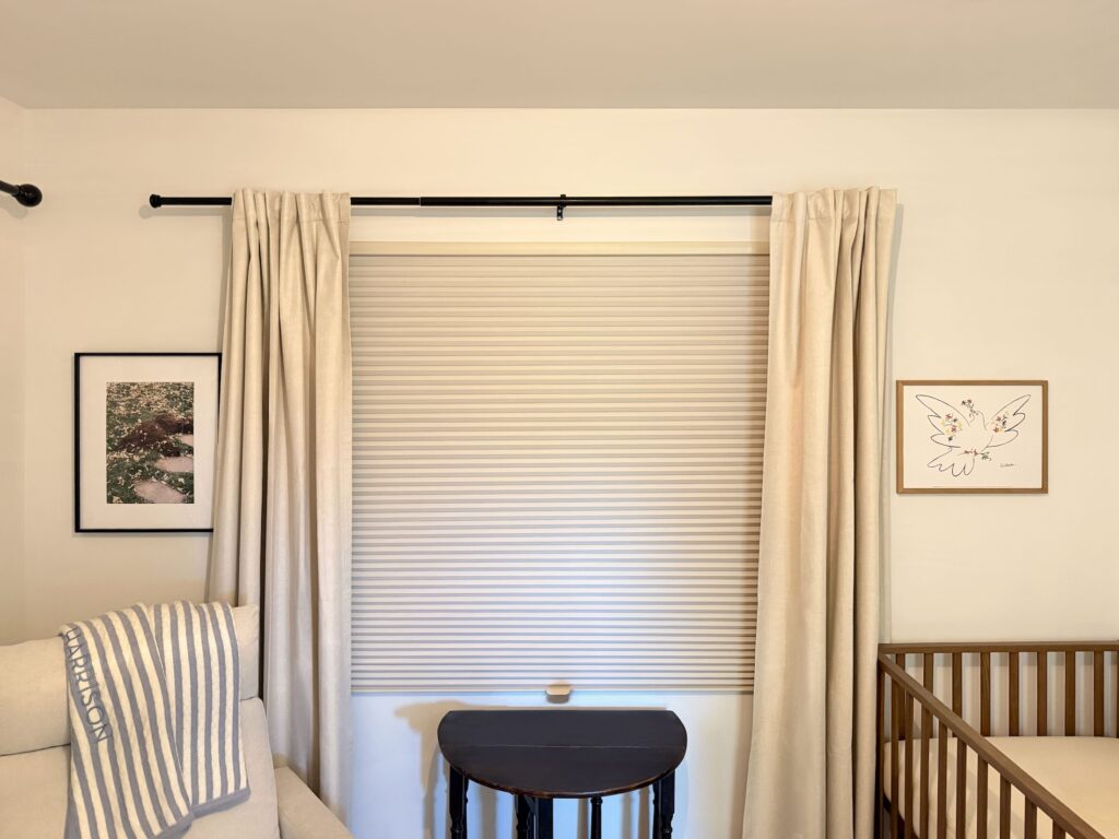 Modern Hunter Douglas Applause Cellular Shades Layered with Curtains for Castle Rock Home