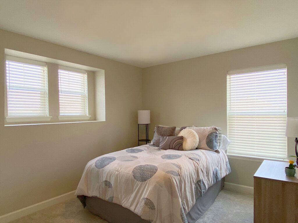 Hunter Douglas EverWood Composite Wood Blinds with Cord Lock in Parker, CO Bedroom