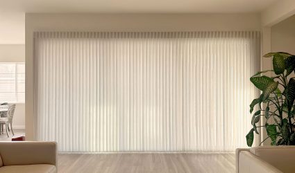 Hunter Douglas Luminette Privacy Sheers with Wand Control, Left Stack Vertical configuration, and Light Filtering fabric