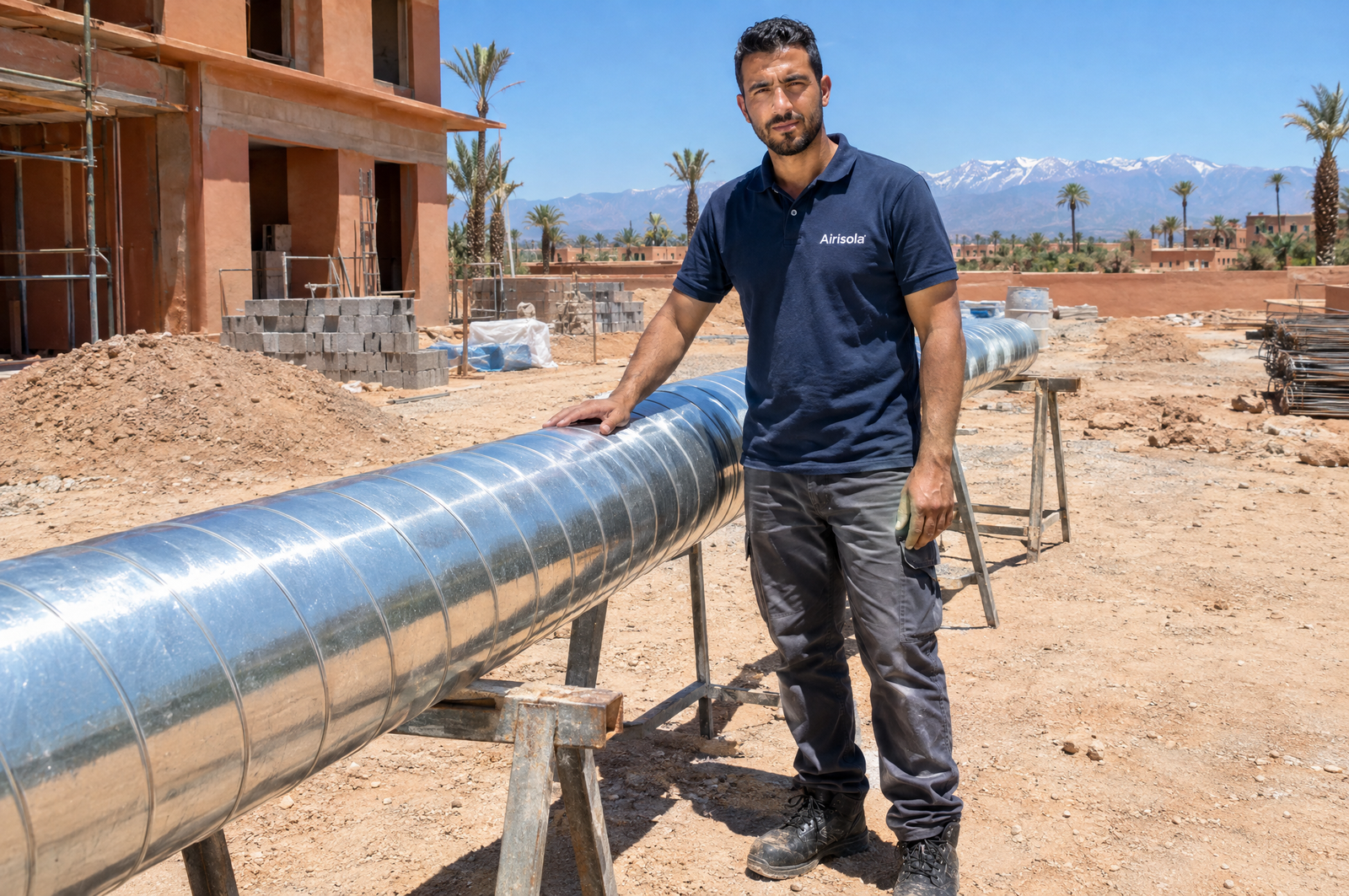 Gaine galvanisée résistante au climat marocain sur un chantier extérieur à Marrakech