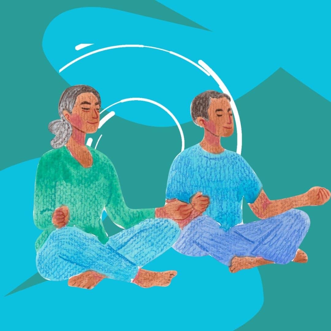 Illustration of two people seated meditating