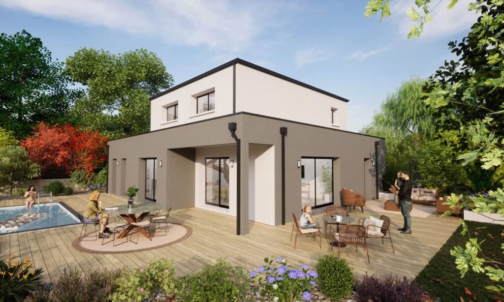 Image présentant un rendu architectural d'une maison contemporaine