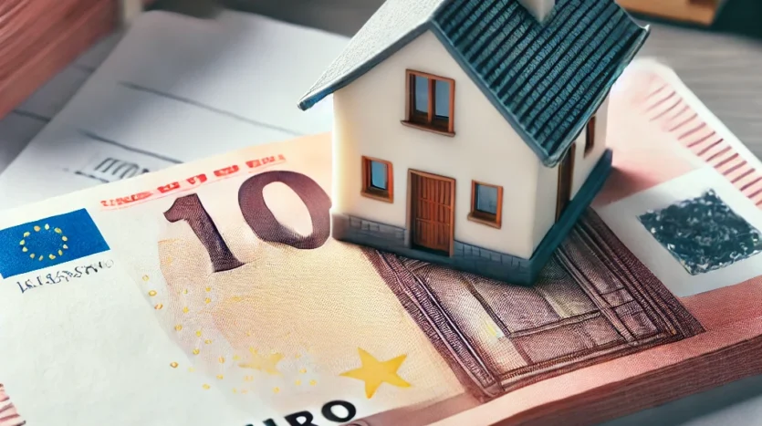 Miniature de maison sur billets en euros, symbolisant le lien entre immobilier et finance.