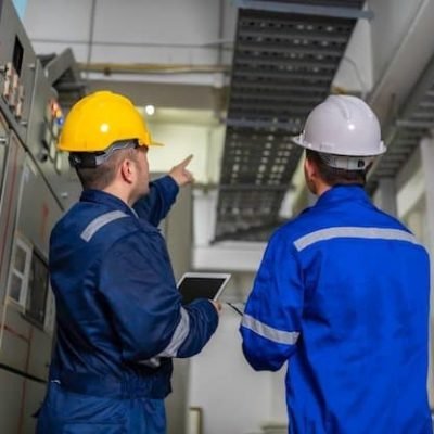 Mantenimiento eléctrico industrial en instalaciones de alta tensión con técnicos especializados.