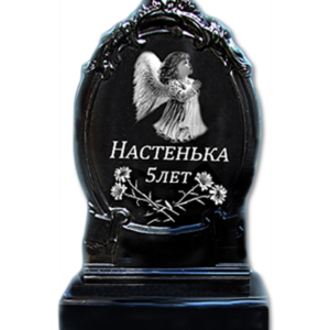 Памятник полимерный «Крапля 2» с ангелом – черный надгробный памятник для ребенка