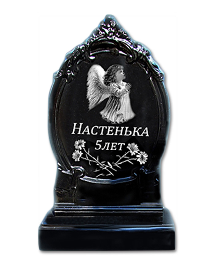 Пам’ятник полімерний «Крапля 2» з ангелом – чорна надгробна пам’ятка для дитини