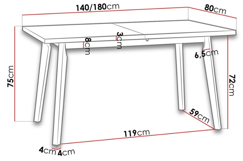 Mesa de jantar CHRIS 5 - grandson/preto, extensível 140 a 180cm - Image 4