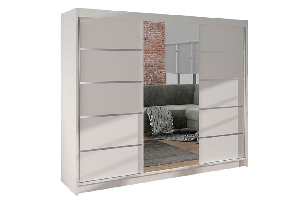 Roupeiro c/espelho GENEBRA III - Branco, 200x215cm - Image 3