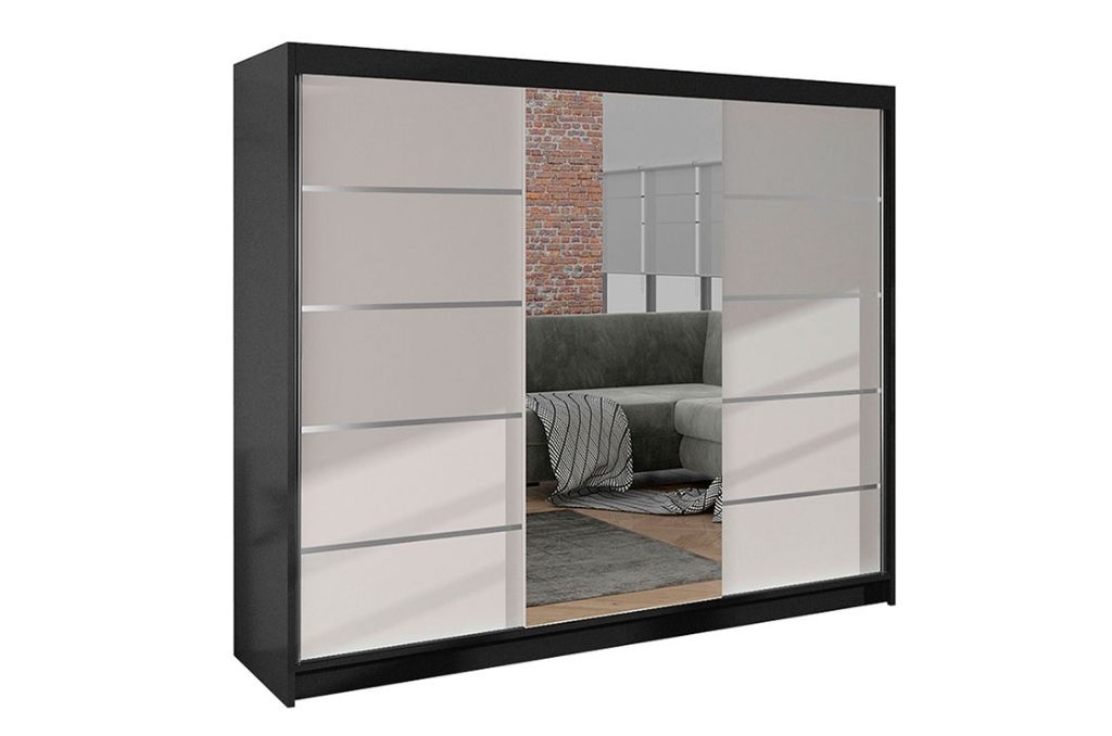 Roupeiro c/espelho GENEBRA III - Preto/Branco, 200x215cm - Image 2