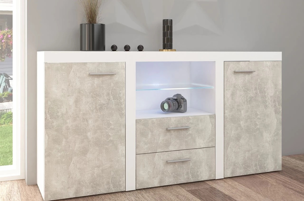 Aparador ALMA - Branco/betão jasny 157cm