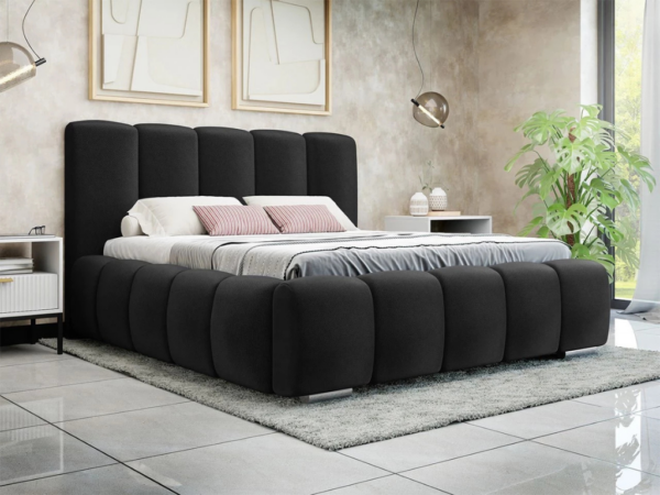 Cama estofada c/arrumação GORDON - Preto