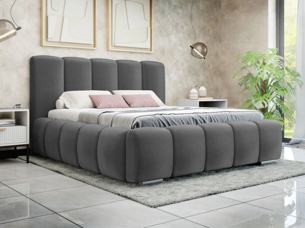 Cama estofada c/arrumação GORDON - Cinza escuro