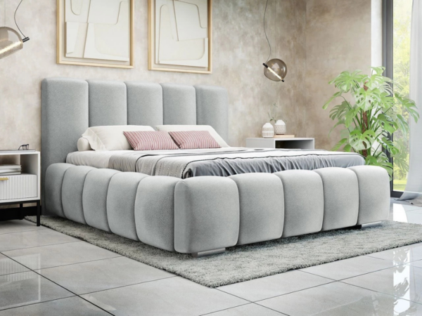 Cama estofada c/arrumação GORDON - Cinza
