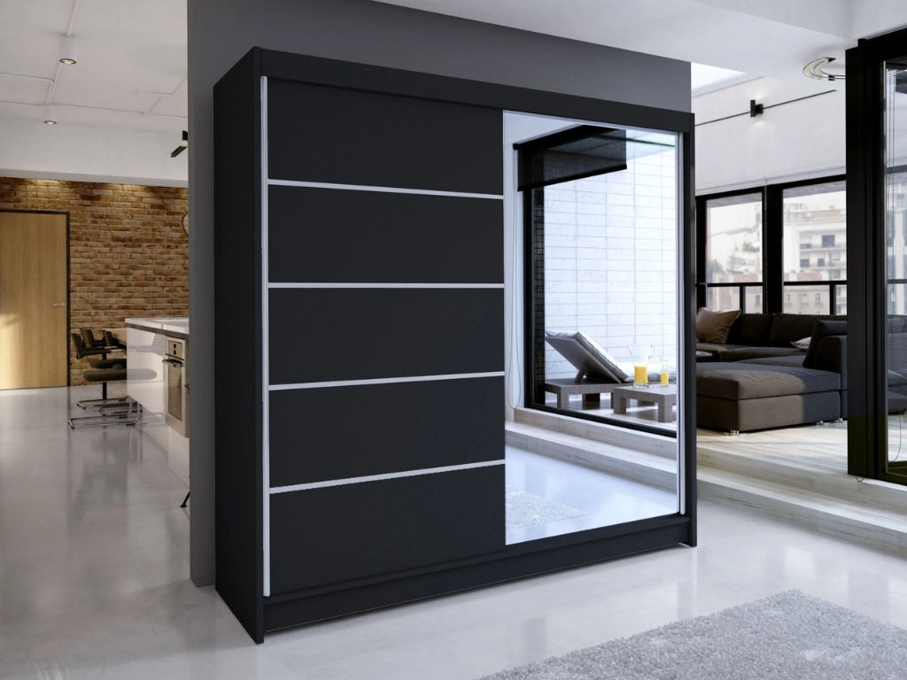 Roupeiro c/espelho BLANCA - Preto, 180cm
