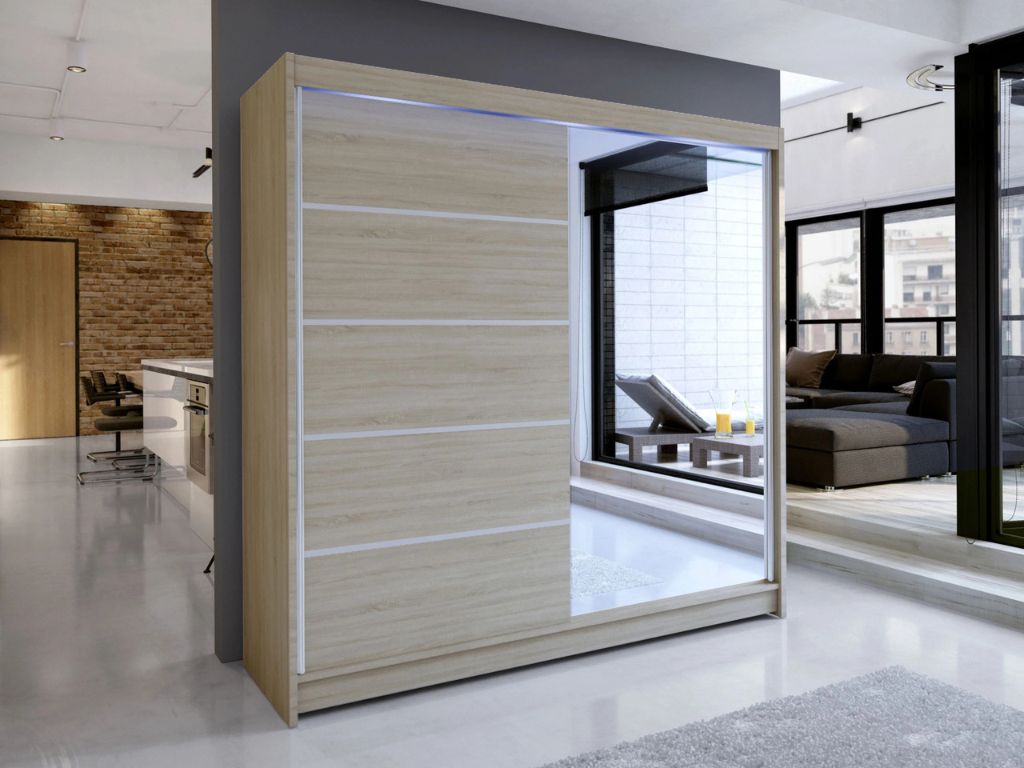Roupeiro c/espelho BLANCA - Carvalho Sonoma, 180cm - Image 2