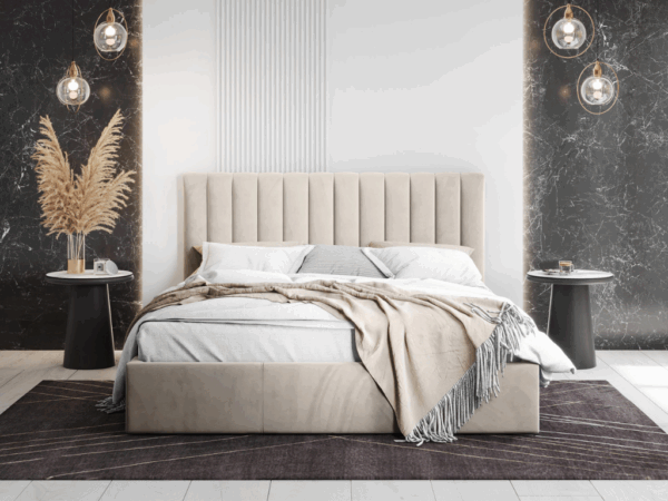 Cama estofada c/arrumação GEBRAIC - Bege
