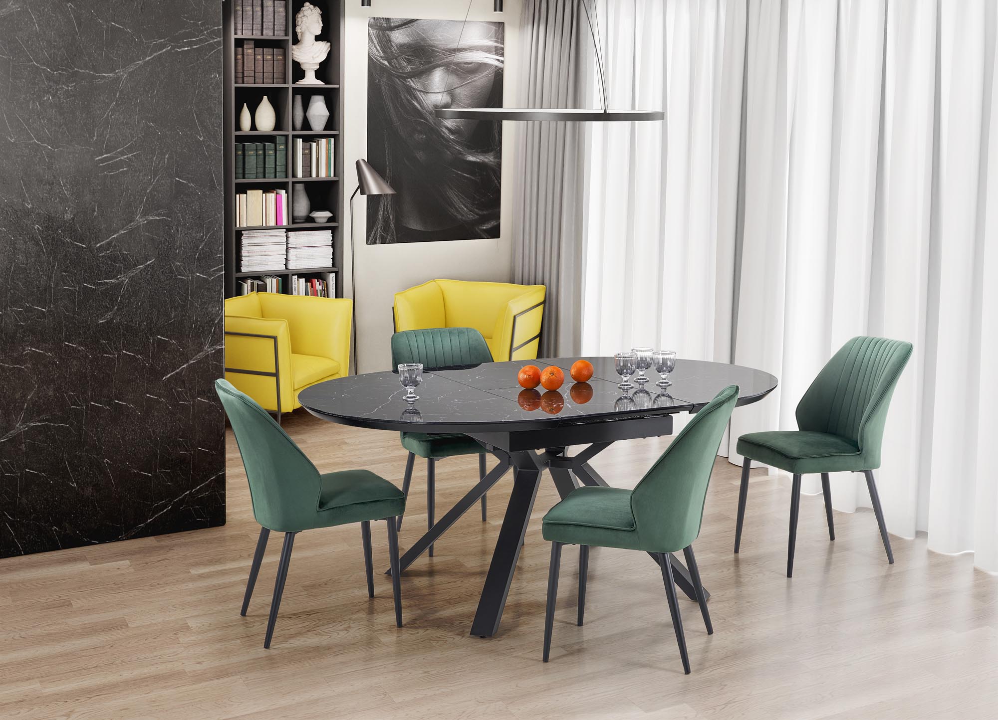 Mesa extensível VERTIGO - preto mármore / preto, 130-180cm