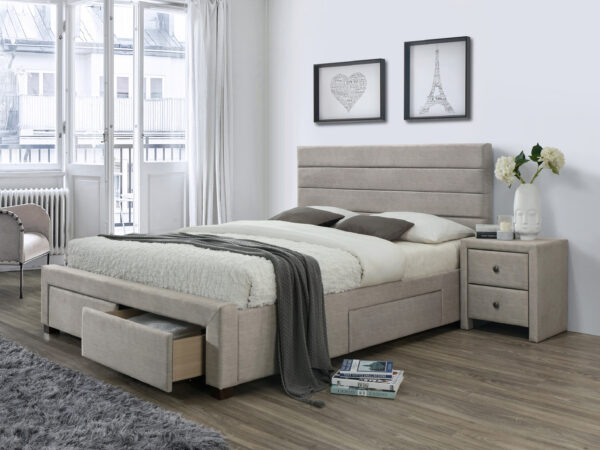 Cama estofada c/arrumação KAYLEON - Bege, 160x200cm