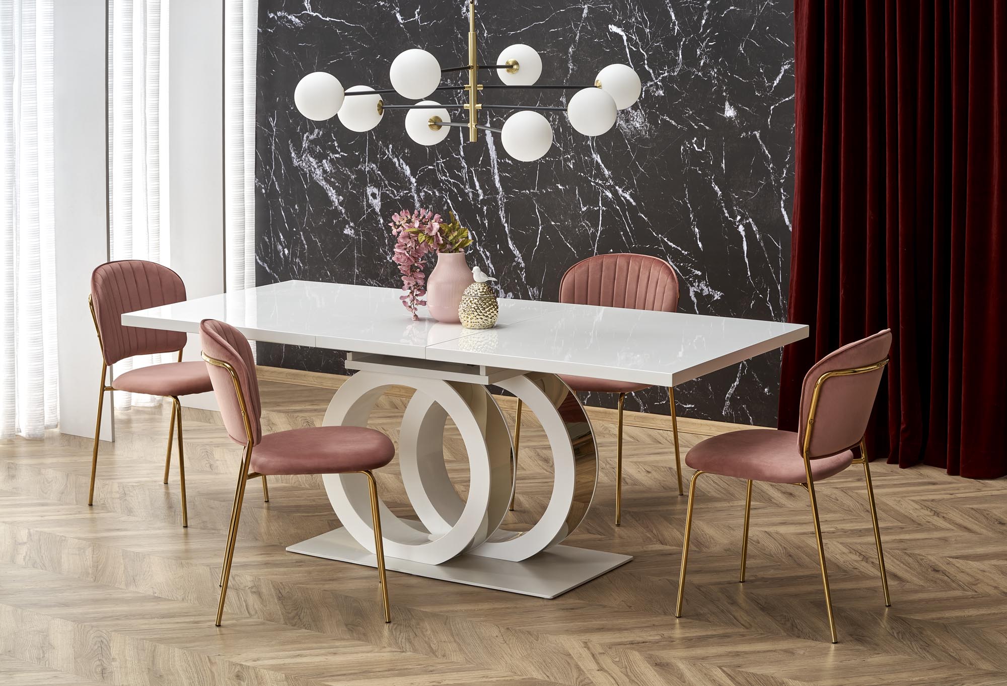 Mesa extensível GALARDO - branco / dourado, 160-200cm