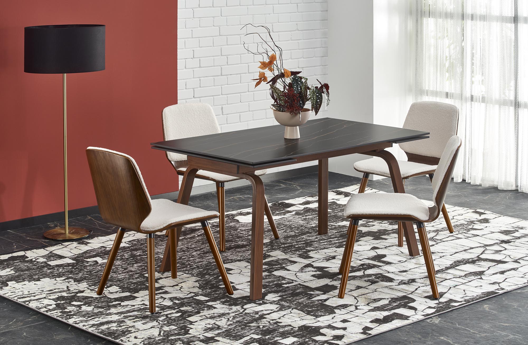 Mesa extensível LOZANO - preto mármore / nogueira, 140-200cm - Image 14