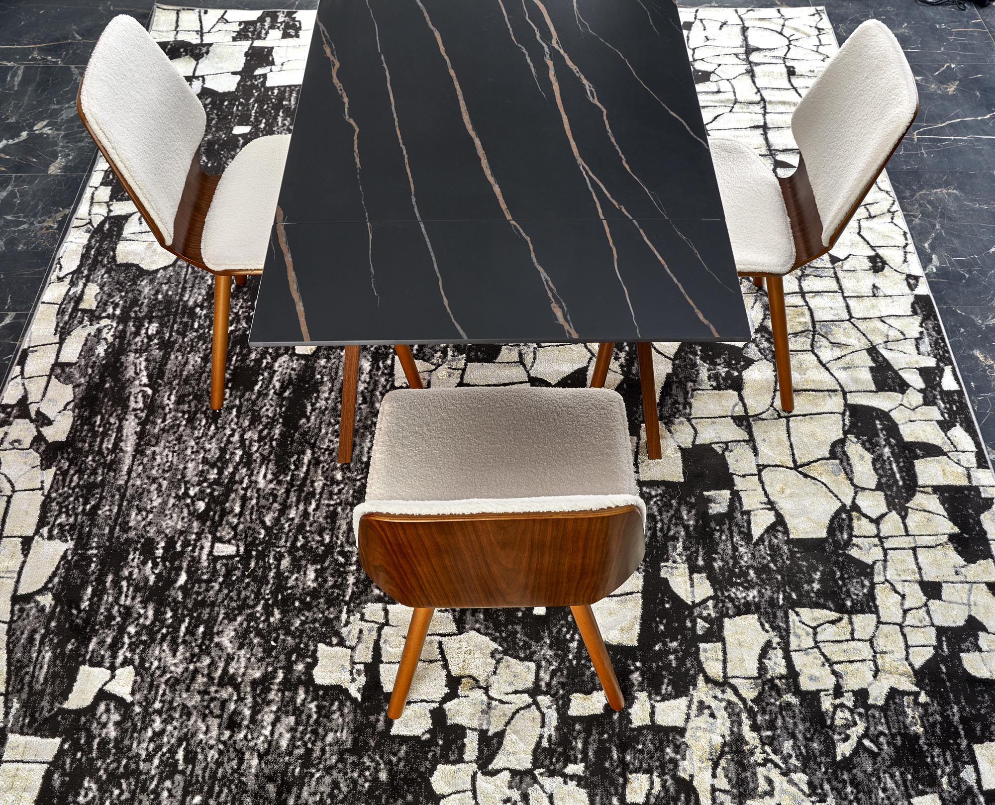 Mesa extensível LOZANO - preto mármore / nogueira, 140-200cm - Image 15