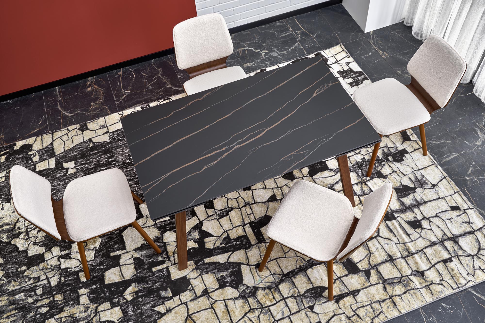 Mesa extensível LOZANO - preto mármore / nogueira, 140-200cm - Image 17