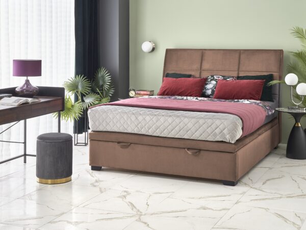 Cama estofada c/arrumação CONTINENTAL 2 - Bege, 160x200cm