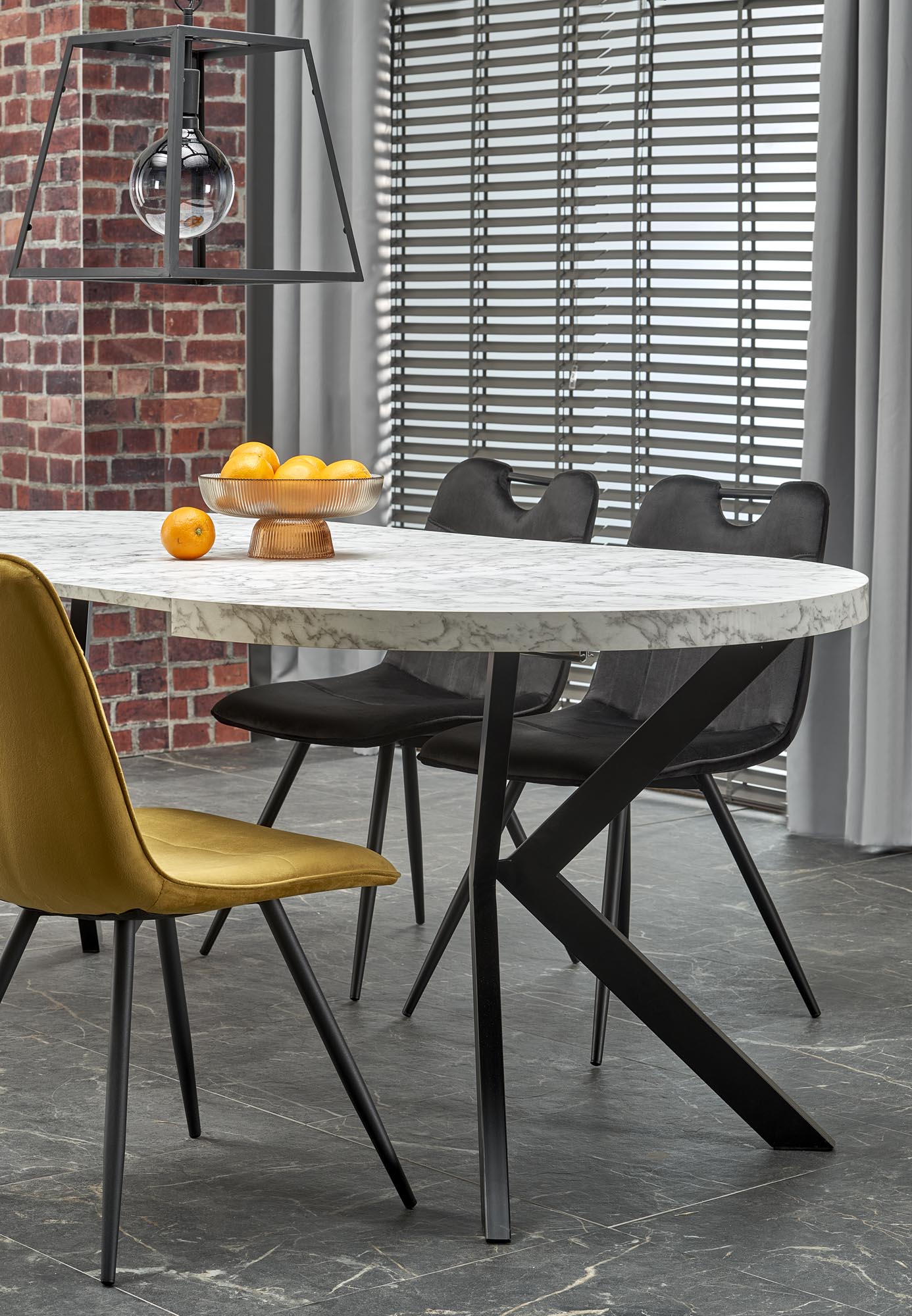 Mesa redonda extensível PERONI - branco mármore / preto, 100-250cm - Image 13