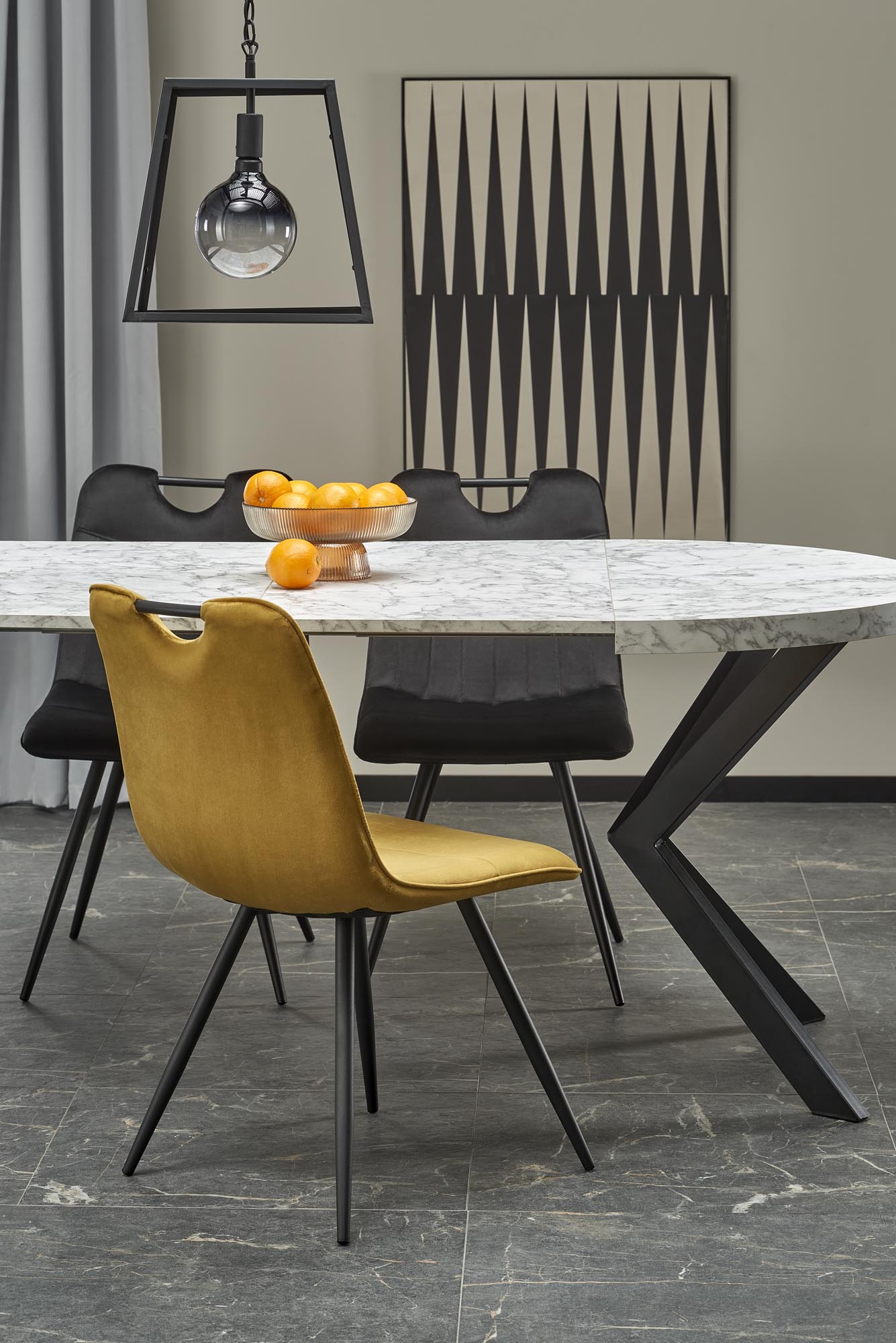 Mesa redonda extensível PERONI - branco mármore / preto, 100-250cm - Image 15