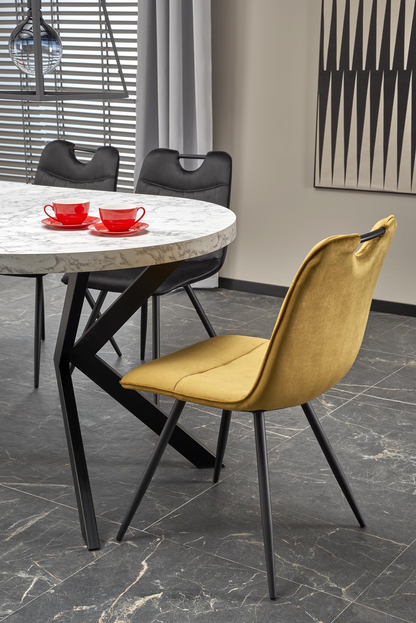 Mesa redonda extensível PERONI - branco mármore / preto, 100-250cm - Image 16
