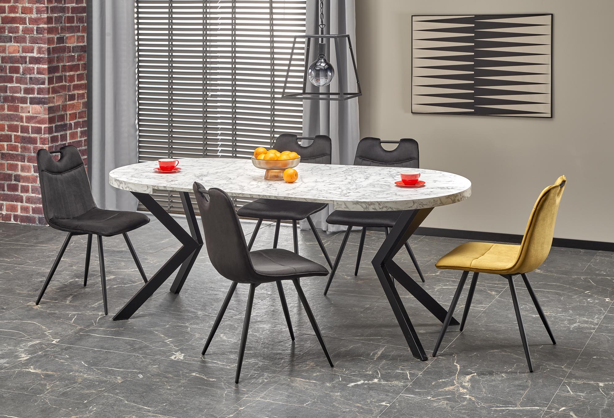 Mesa redonda extensível PERONI - branco mármore / preto, 100-250cm - Image 17
