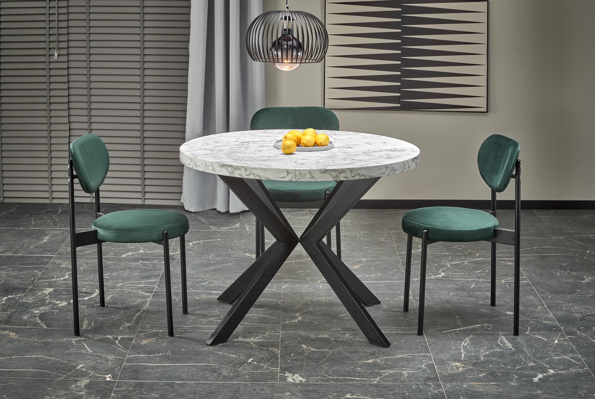 Mesa redonda extensível PERONI - branco mármore / preto, 100-250cm - Image 18