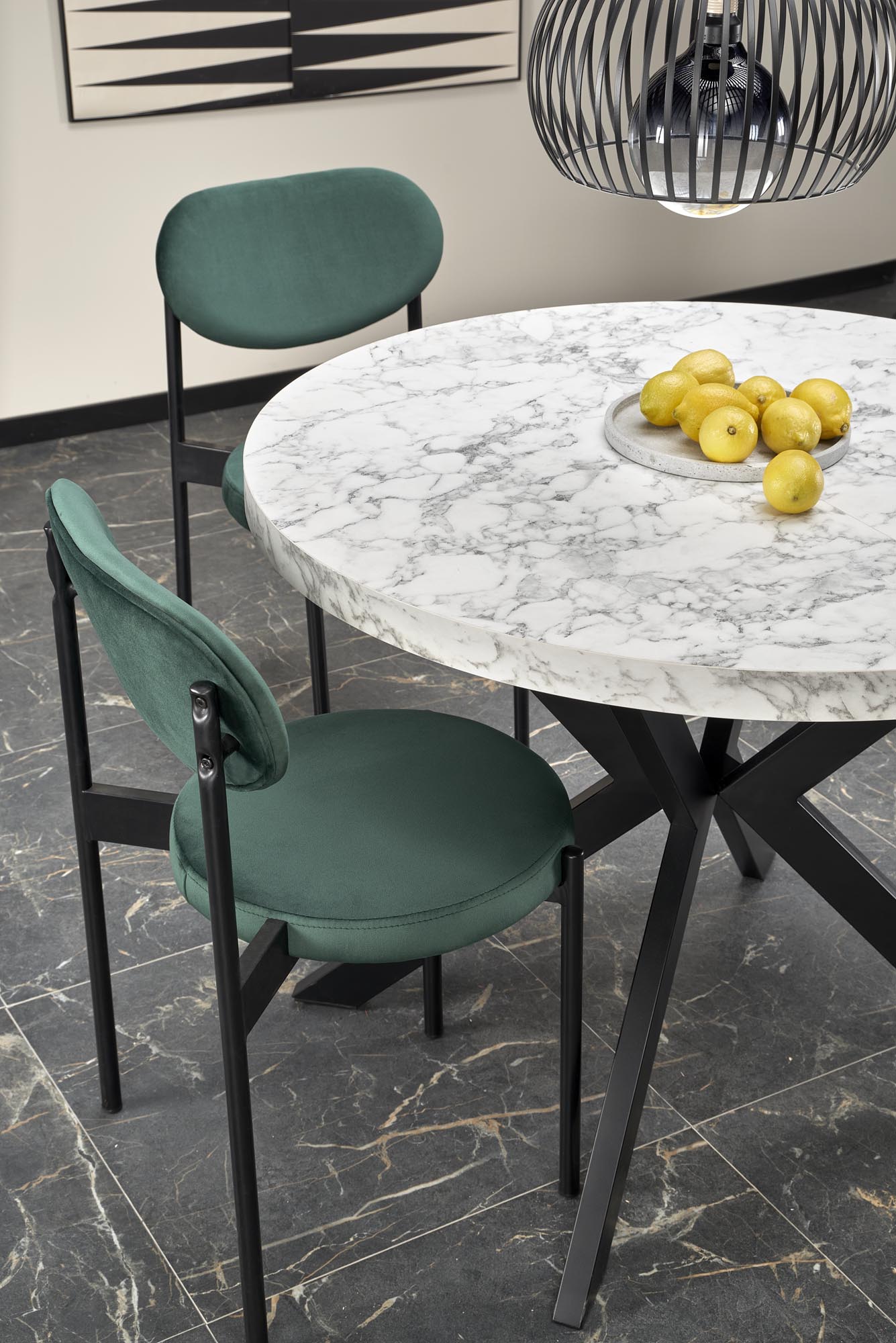 Mesa redonda extensível PERONI - branco mármore / preto, 100-250cm - Image 19