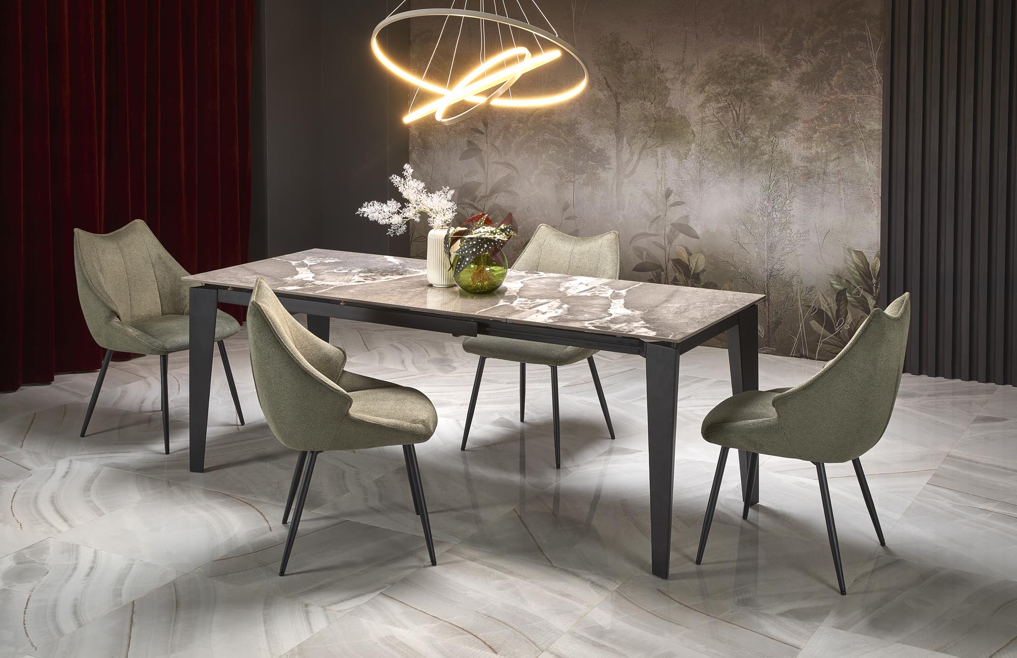 Mesa extensível FELIX- cinza mármore / preto, 141-201cm