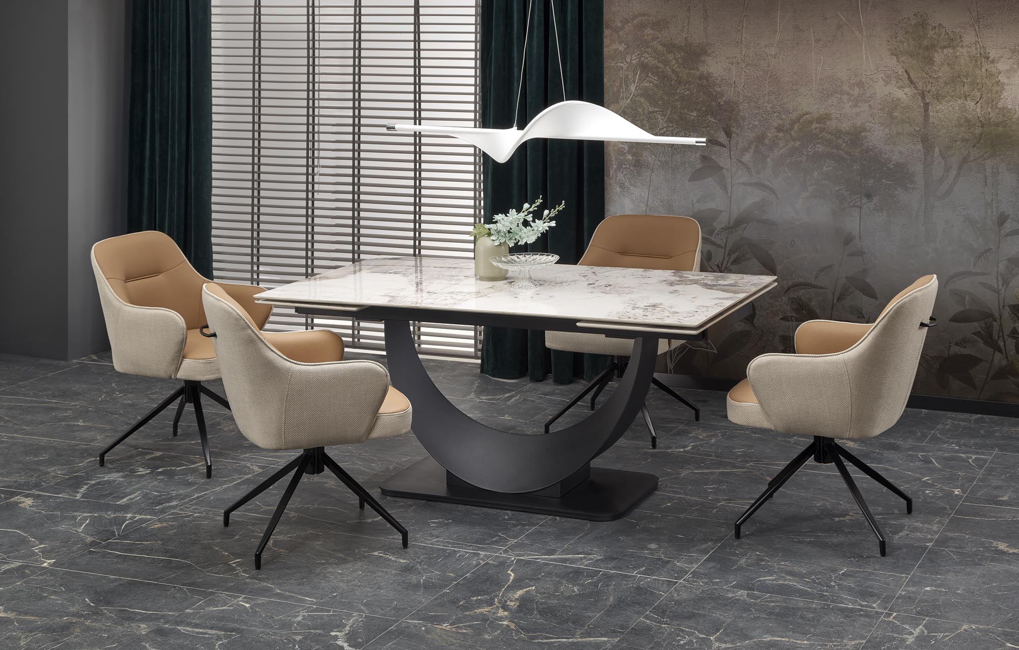 Mesa extensível FERNANDO - branco mármore / preto, 160-240cm - Image 16