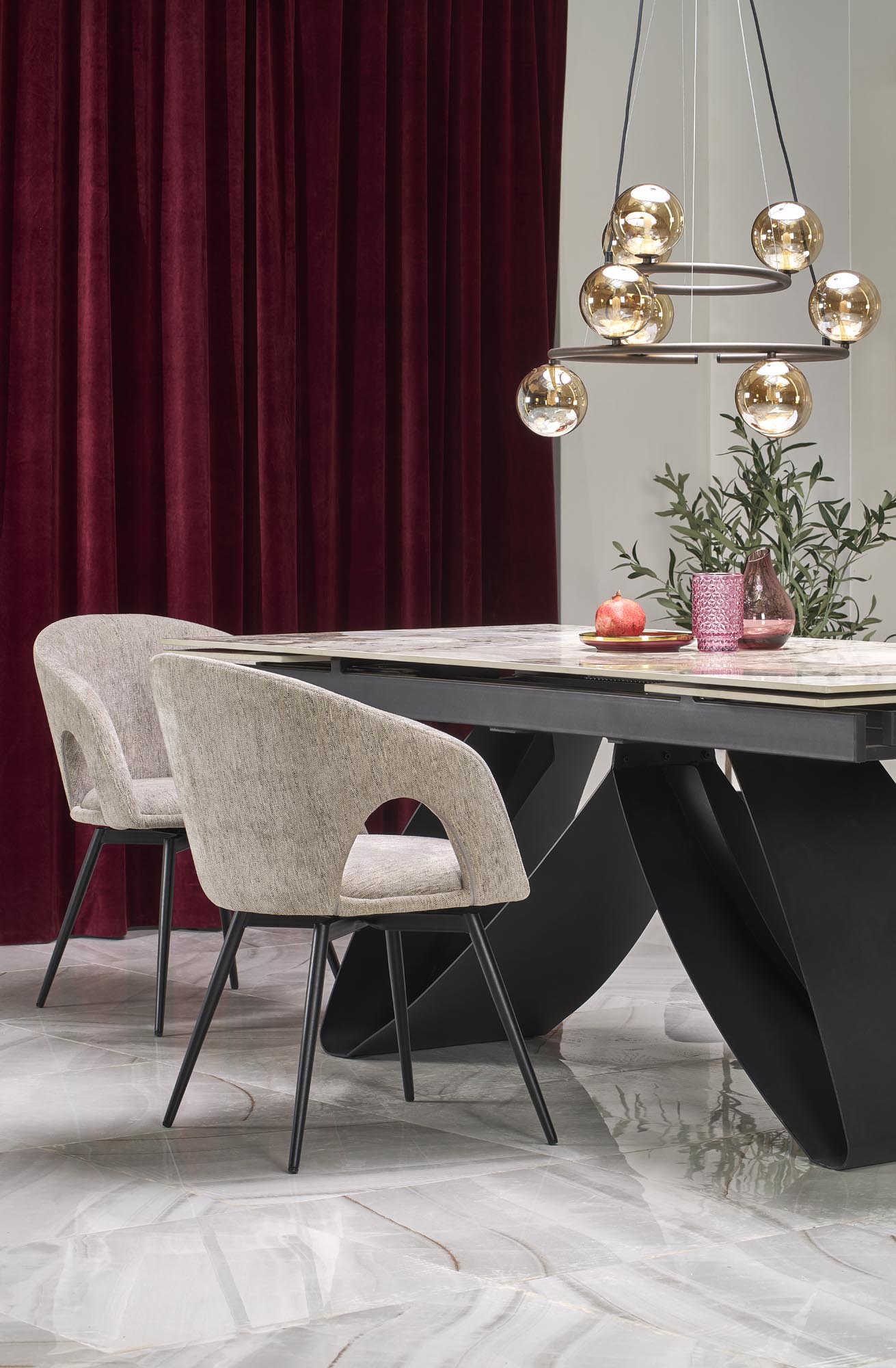 Mesa extensível HILARIO - branco mármore / preto, 180-260cm - Image 16