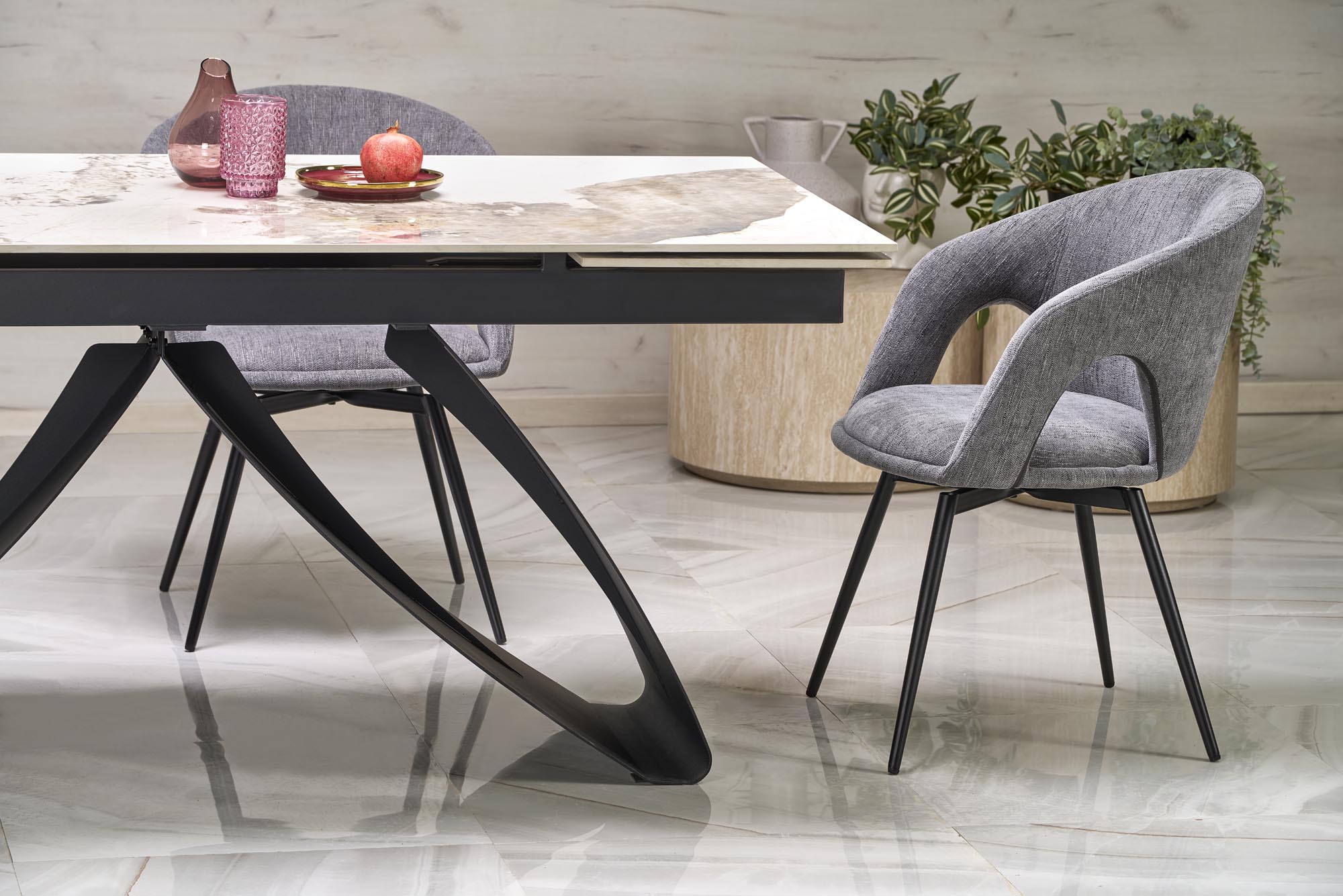 Mesa extensível HILARIO - branco mármore / preto, 180-260cm - Image 18