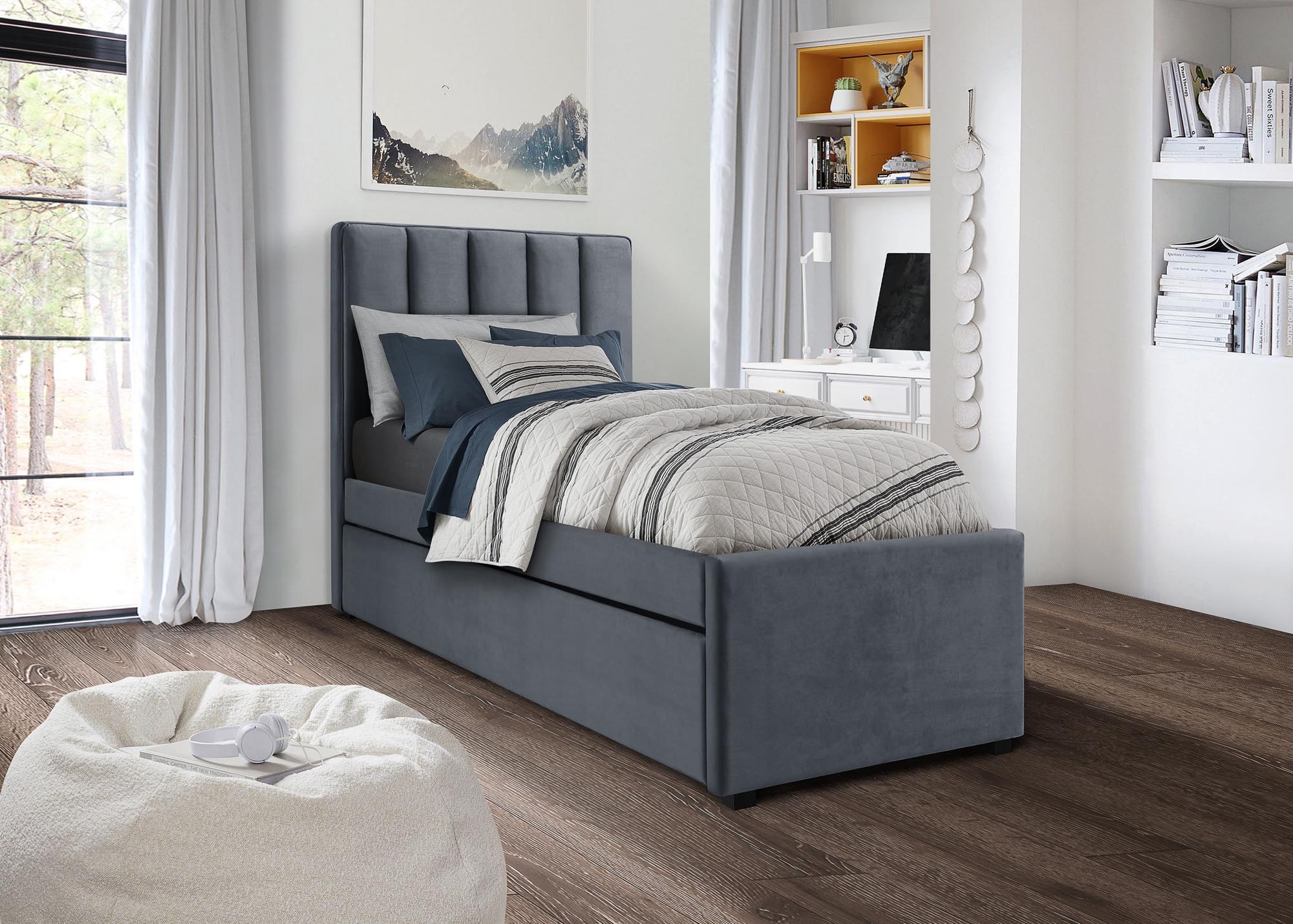 Cama estofada RUSSO - Cinzento, 90x200cm - Image 4