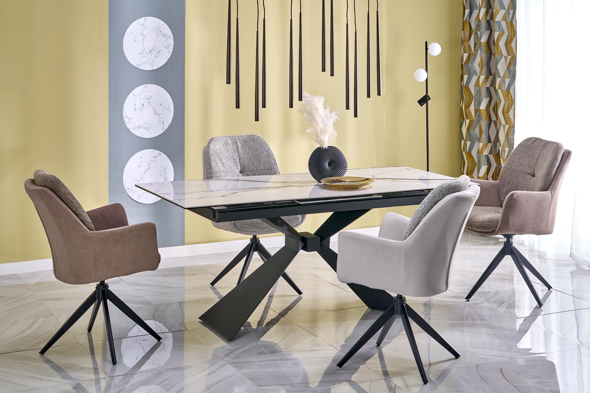 Mesa extensível LUCIANO - branco mármore / preto, 180-230cm - Image 6