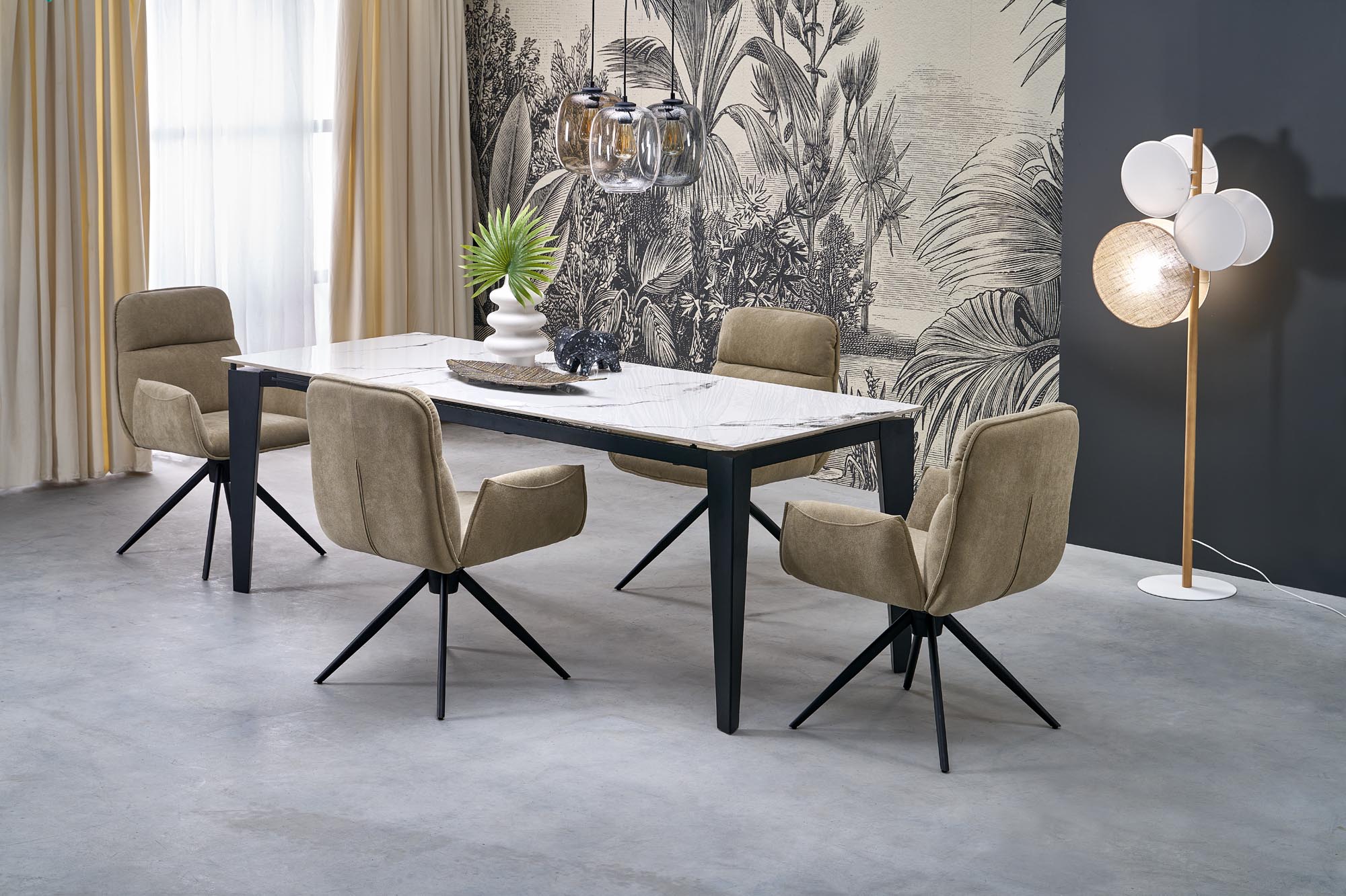Mesa extensível FELIX- branco mármore / preto, 141-201cm