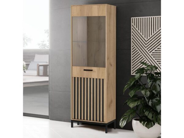 Vitrine LAMINO W-1 - carvalho craft / preto