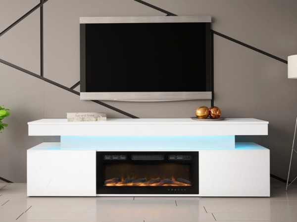 Móvel TV c/lareira ALISHA - Branco, 190cm