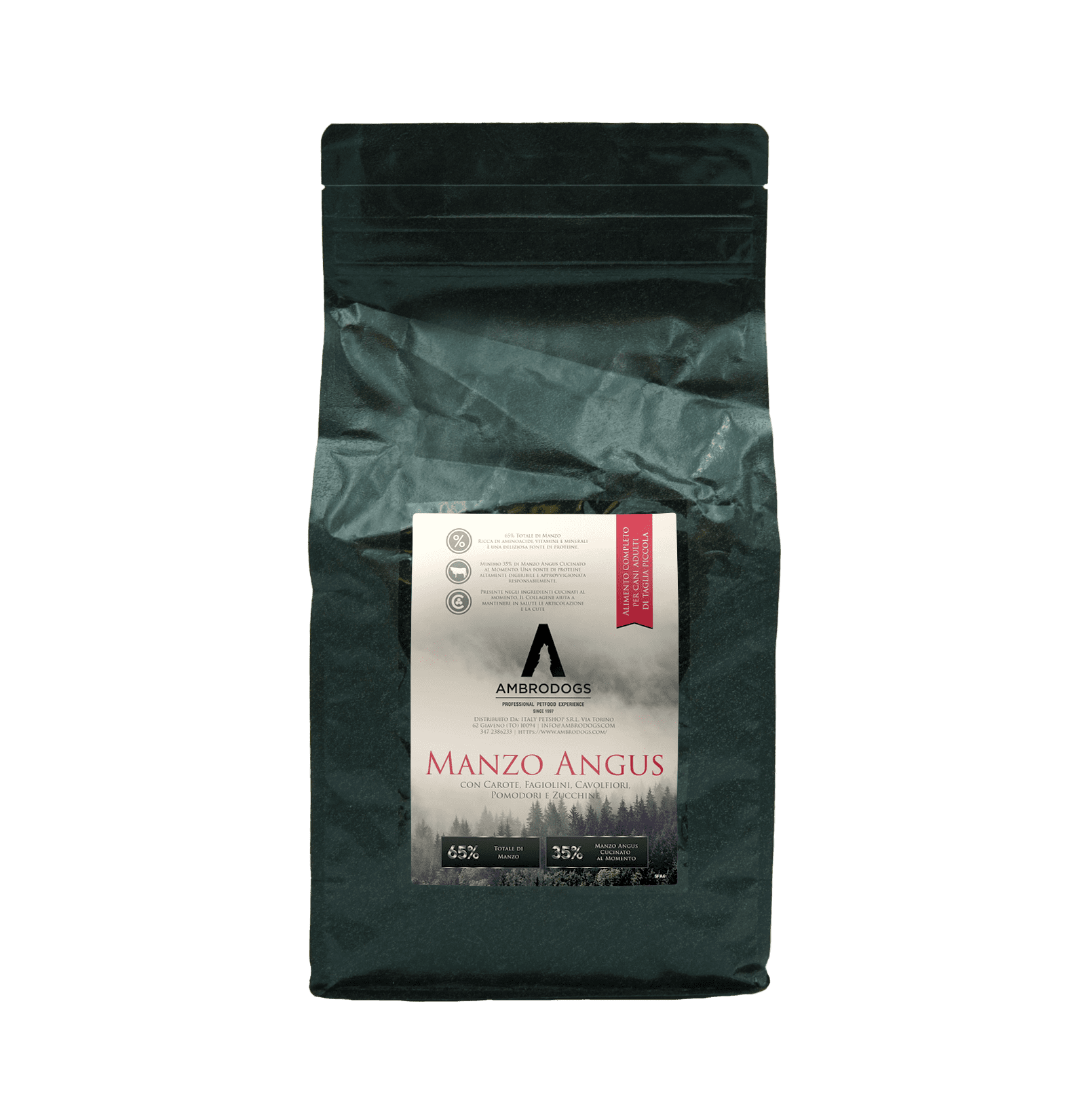 Crocchette Ambrodogs Monoproteiche per cani, Grain Free al Manzo Angus Grain Free, confezione Mini, 2Kg
