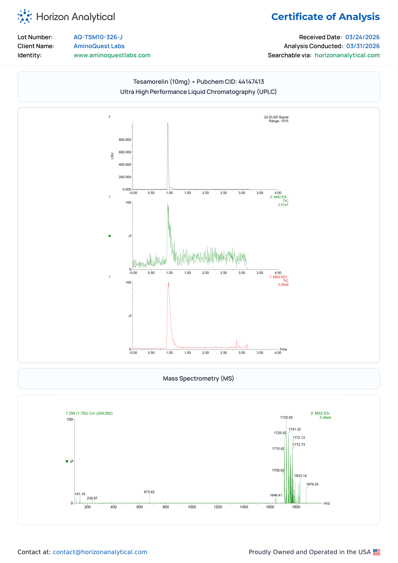 AQ TSM10 326 J Tesamorelin Purity 2 - Lab Tests