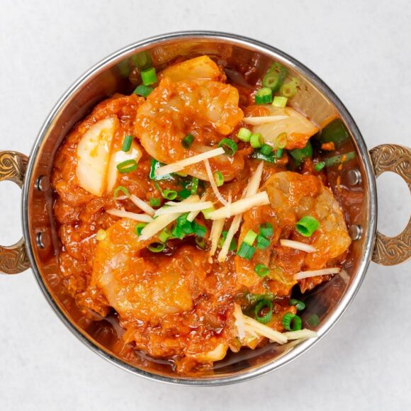 Halal Shrimp Masala curry with prawns in rich spices served at Ammonight Restaurant Japan