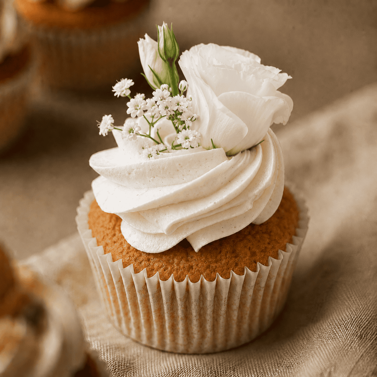 Bruiloft cupcake met witte bloemen
