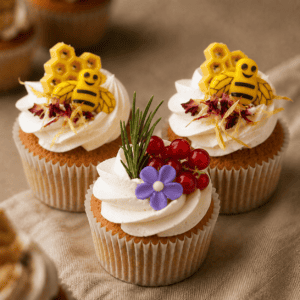 cupcake met bloemtjes en bijtjes
