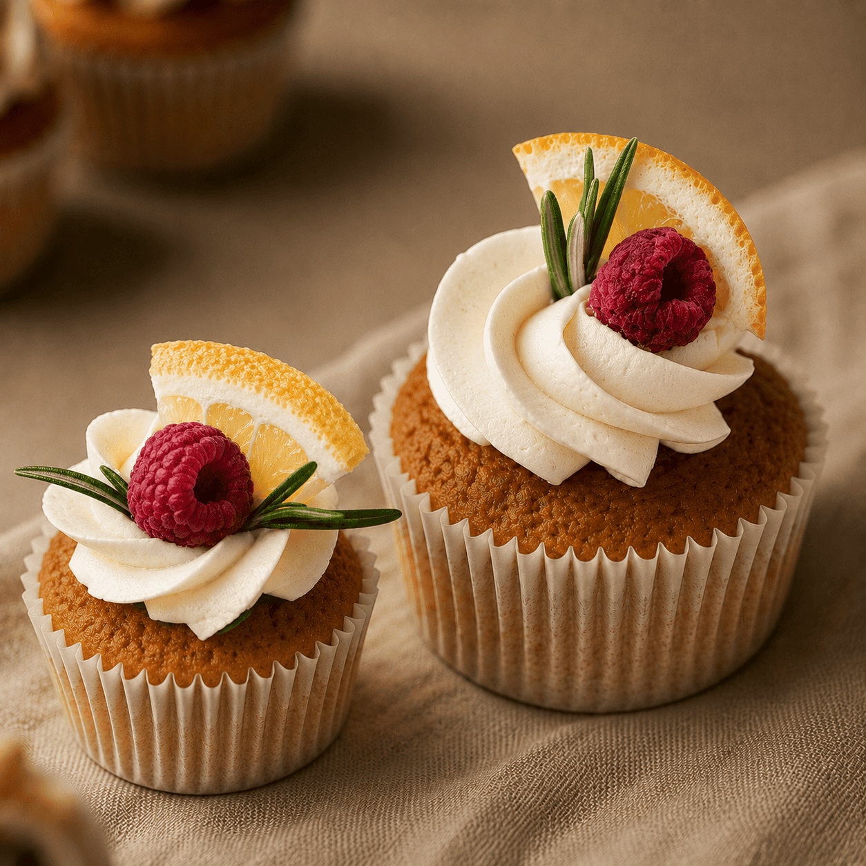 Grote vs. mini cupcake - Framboos & sinas decoratie